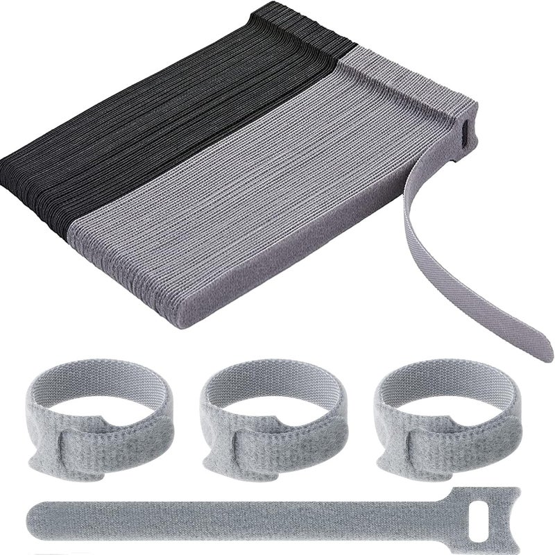 PYLCO SMART Reusable Cable Ties Adhesive Fastening Magic Strap Ties, Hook and Loop Adjustable Wire Straps for TV Power Extension Cords PC Mouse Cables Management Organizer Wraps (Black-Grey 60-Packs) - Image 1