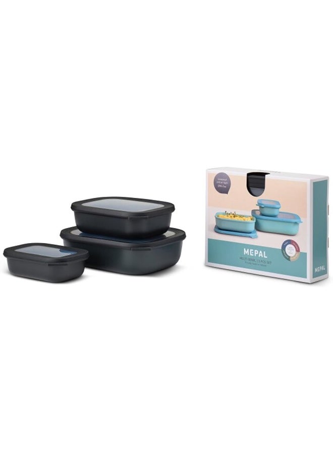 Mepal – Multi Bowl Cirqula 3-Piece Set – Food Storage Container with Lid - Suitable as Airtight Storage Box for Fridge & Freezer, Microwave Container - 500, 1000, 2000ml - Nordic Black - Image 1