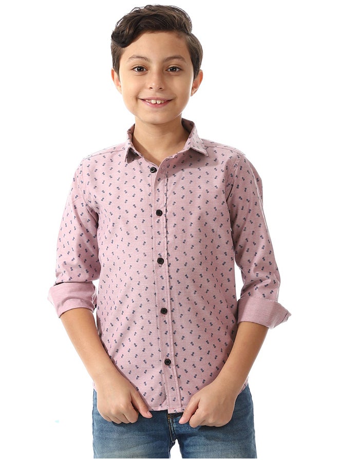 Andora Printed Pattern Long Sleeves Shirt For Boys_Kashmir & Navy Blue - Image 2