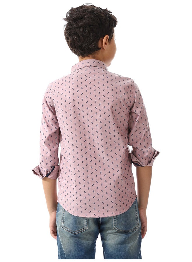 Andora Printed Pattern Long Sleeves Shirt For Boys_Kashmir & Navy Blue - Image 5