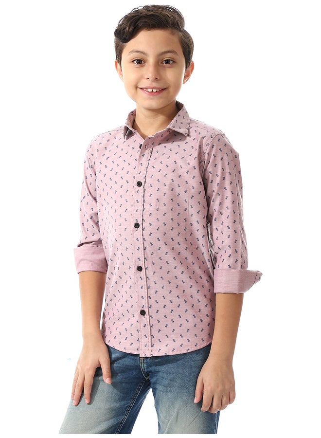 Andora Printed Pattern Long Sleeves Shirt For Boys_Kashmir & Navy Blue - Image 4