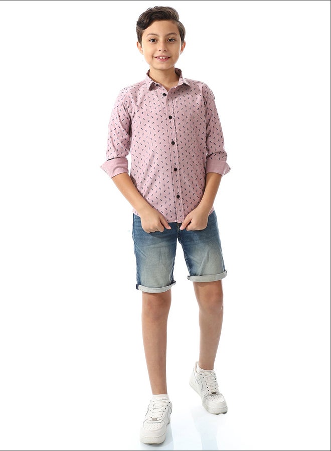 Andora Printed Pattern Long Sleeves Shirt For Boys_Kashmir & Navy Blue - Image 1