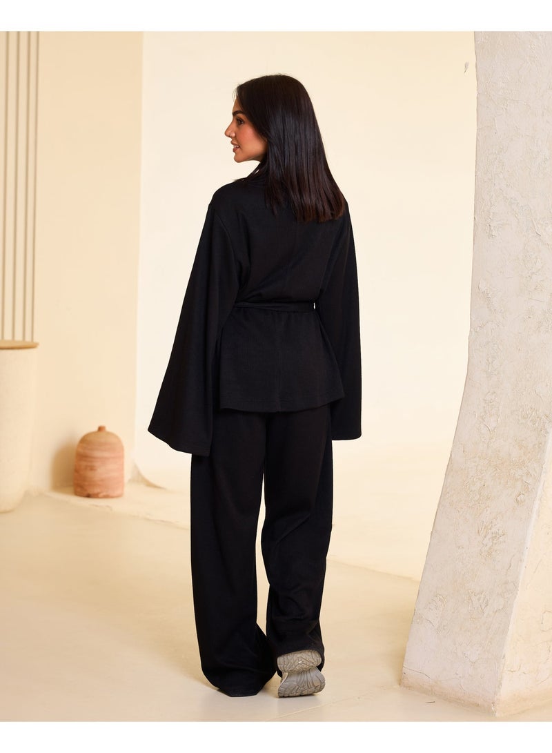 Dresscode Comfy Kimono Set In Black - Image 3