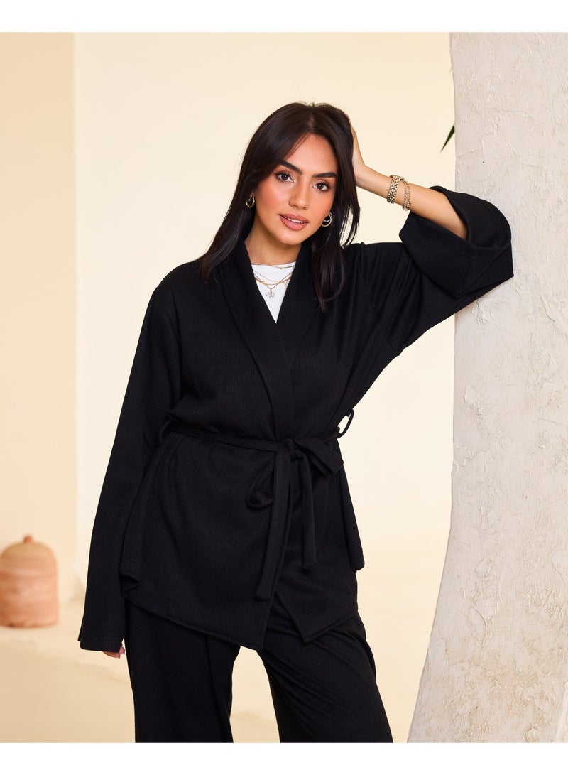 Dresscode Comfy Kimono Set In Black - Image 4