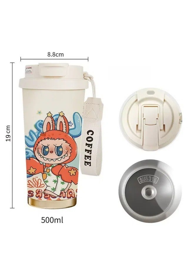 general Cartoon labubu coffee cup 316 stainless steel vacuum flask high-value female portable water cup car accompanying cup - Image 2