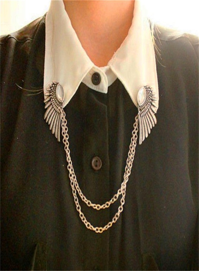 WCRAZYE Angle Wing Long Chain Brooch for Women Men's Sweater Shawl Chain Clips Cardigan Collar Holder Brooch Pins Tassel Chain Metal Feather Brooch/Collar Pin/Lapel Pins Clip Wedding Fancy Clothing Accessories Gift (Brown) - Image 2