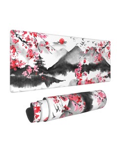 Excefore Japanese Cherry Blossom Gaming Mouse Pad, 31.5 X 11.8 Inch XL Pink Watercolor Design Mousepad Extended Large Laptop Keyboard Mouse Mat Non-Slip Rubber Base with Stitched Edges for Home Office  - Image 1