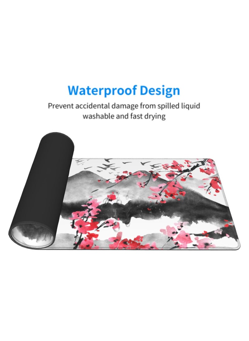 Excefore - Japanese Cherry Blossom Gaming Mouse Pad, 31.5 X 11.8 Inch XL Pink Watercolor Design Mousepad Extended Large Laptop Keyboard Mouse Mat Non-Slip Rubber Base with Stitched Edges for Home Office - Image 1