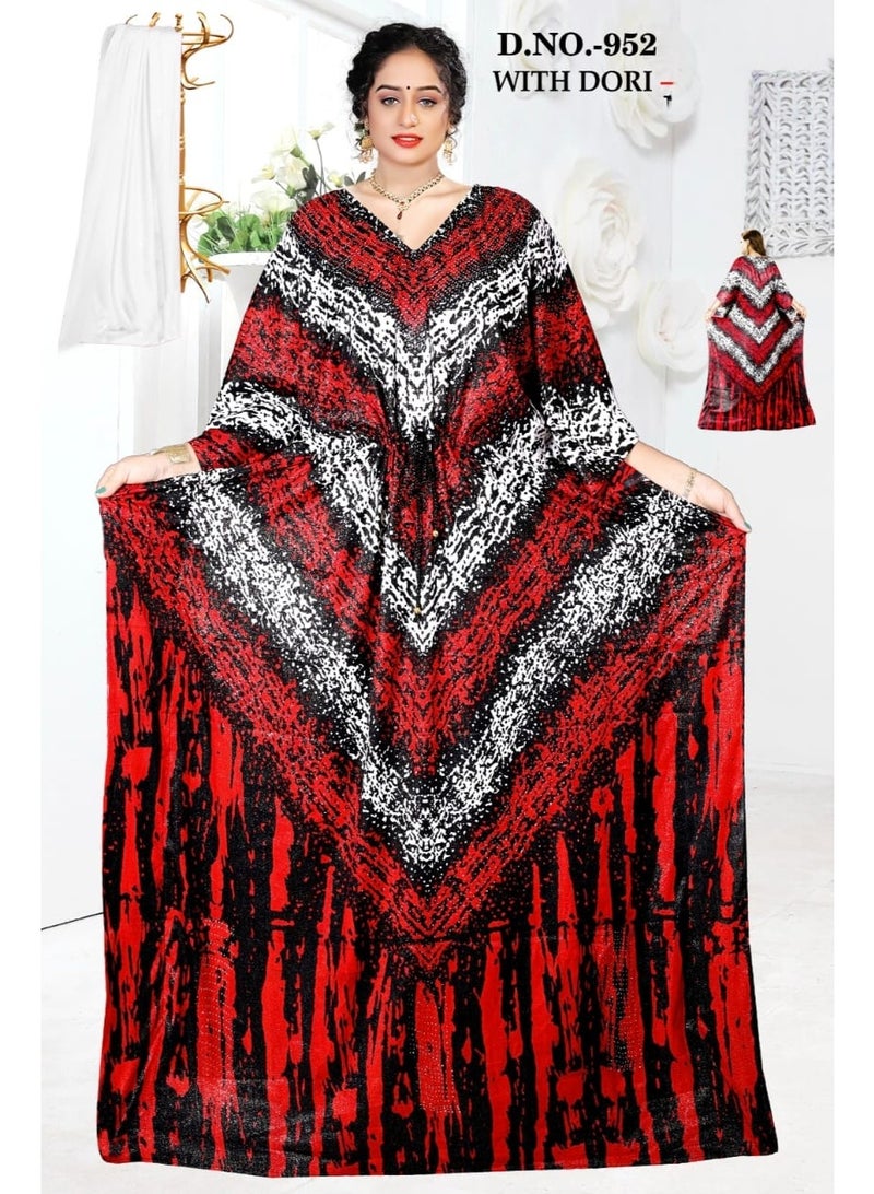 Saway فستان جلابية فارشة عربية بطبعة ريش مع شيلة صغيرة