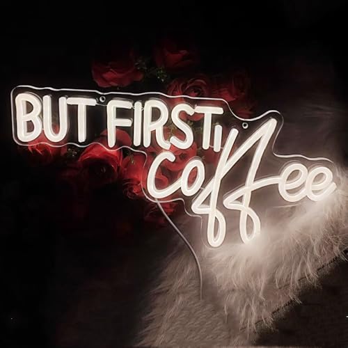 HFHungkeong Coffee Bar Signs for Home Kitchen Cafe Corner Shop Decor LED Dimmable But First Coffee Light up Neon Light Signs 5V USB Powered with Hanging Chain,Gifts for Birthday Shop Open - Image 3