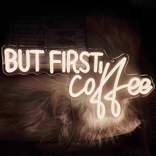 HFHungkeong Coffee Bar Signs for Home Kitchen Cafe Corner Shop Decor LED Dimmable But First Coffee Light up Neon Light Signs 5V USB Powered with Hanging Chain,Gifts for Birthday Shop Open - Image 2