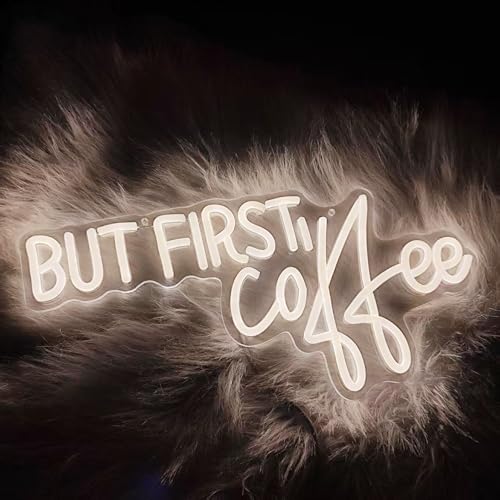 HFHungkeong Coffee Bar Signs for Home Kitchen Cafe Corner Shop Decor LED Dimmable But First Coffee Light up Neon Light Signs 5V USB Powered with Hanging Chain,Gifts for Birthday Shop Open - Image 4