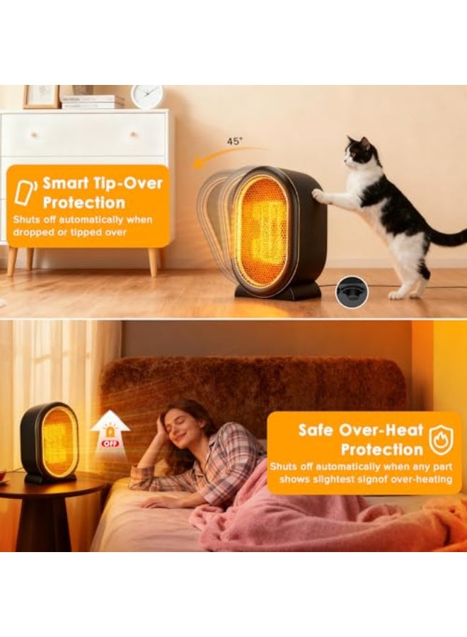 Space Heater,  1200W Electric Heaters Indoor Portable, Overheat and Tip-Over Protection, PTC Fast Heating, 2 Mode, for Bedroom, Office and Indoor Use, Home - Black Portable Heater - Image 3