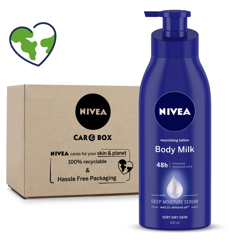 NIVEA Body Lotion Nourishing Body Milk 400 ml  in EcoFriendly NIVEA Care Box  For Very Dry Skin  2x Almond Oil - Image 1