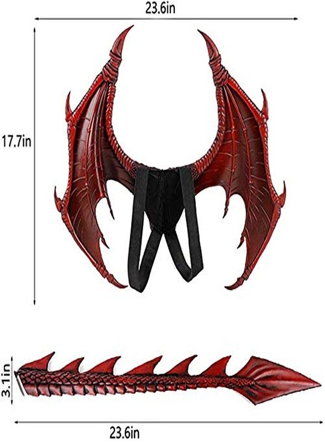 MANO Halloween Dragon Costume Cosplay Carnival Wings Tail Accessory for Kids（Red） - Image 2