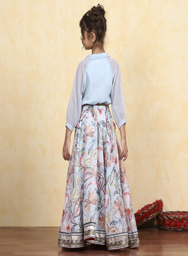 Biba Girls Blue Georgette Dyed Relaxed Lehenga Set_2-3Y - Image 4