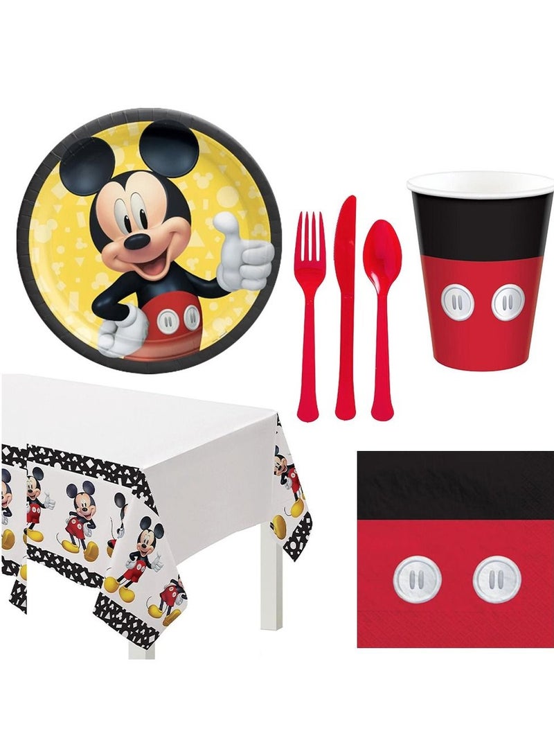 Amscan Mickey Forever, 57 Piece Tableware Party Supplies, Includes Napkins, Plates, Cups, Cutlery And Tablecover, Multicolor, For 8 Guests - Image 1