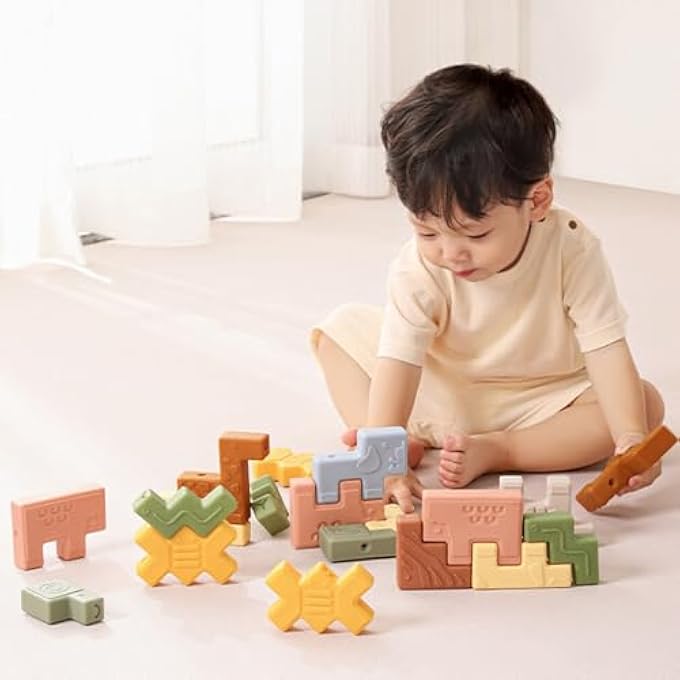 كتل الأطفال كتل بناء ناعمة ألعاب أطفال عضاضات لعبة | ألعاب تعليمية | ألعاب كتل بناء للتكديس للأطفال من 0-3-6-9-12 شهر ولد بنت | 10 قطعة - Image 2