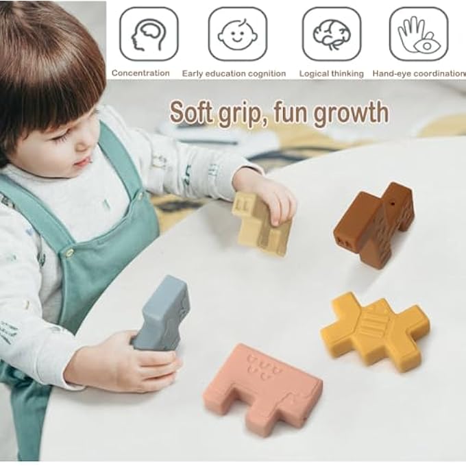 كتل الأطفال كتل بناء ناعمة ألعاب أطفال عضاضات لعبة | ألعاب تعليمية | ألعاب كتل بناء للتكديس للأطفال من 0-3-6-9-12 شهر ولد بنت | 10 قطعة - Image 3