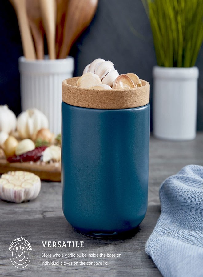 Kamenstein Ceramic and Cork Breathable Garlic Keeper to Allow Air Flow for Freshness, Stackable Space Saving Cork Lid, Natural Cork and Teal Ceramic - Image 4
