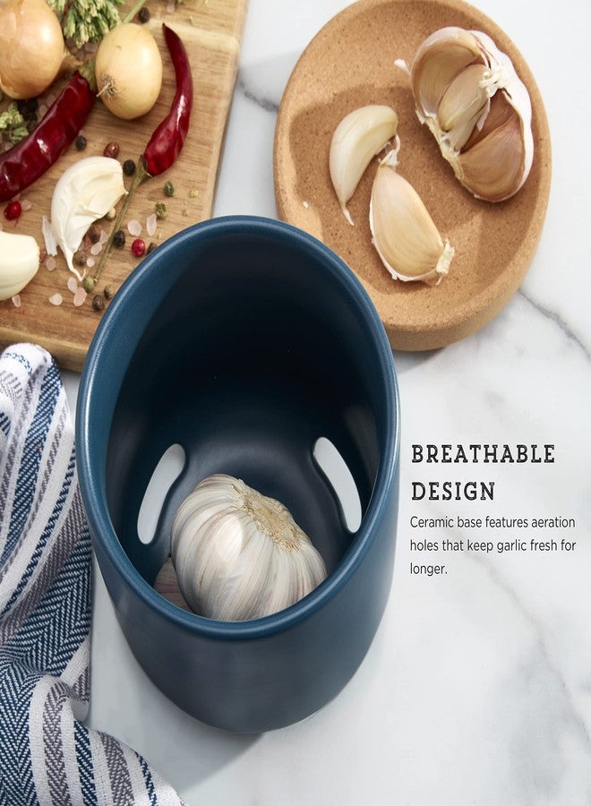 Kamenstein Ceramic and Cork Breathable Garlic Keeper to Allow Air Flow for Freshness, Stackable Space Saving Cork Lid, Natural Cork and Teal Ceramic - Image 5