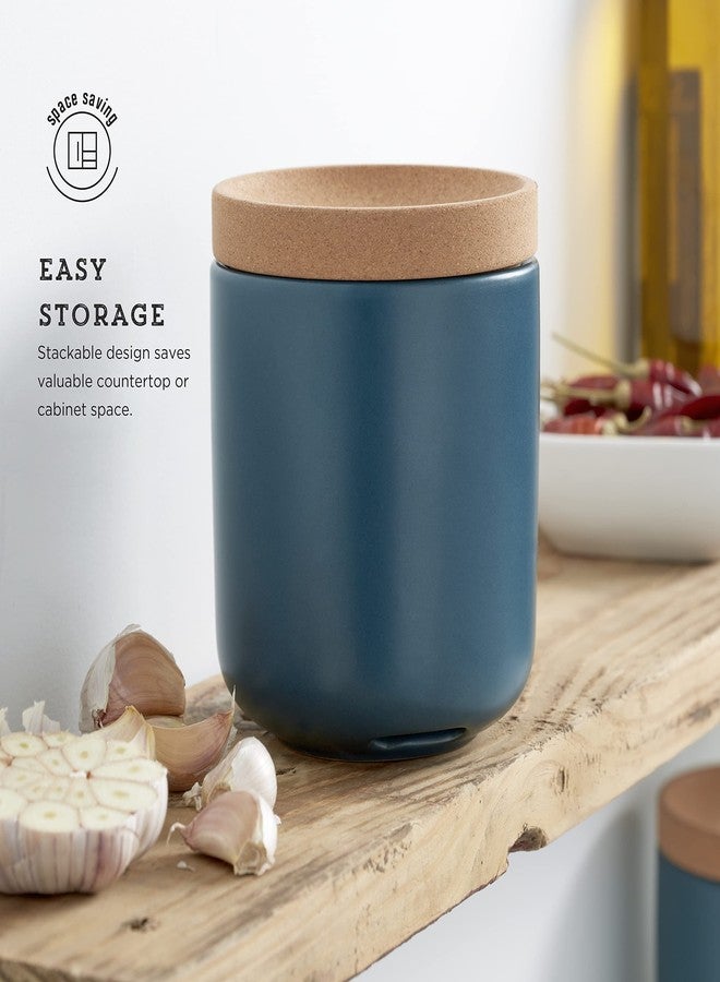 Kamenstein Ceramic and Cork Breathable Garlic Keeper to Allow Air Flow for Freshness, Stackable Space Saving Cork Lid, Natural Cork and Teal Ceramic - Image 3