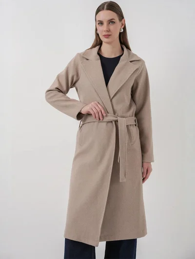 BIG DART BDART Double Breasted Tie Closure Textured Coat