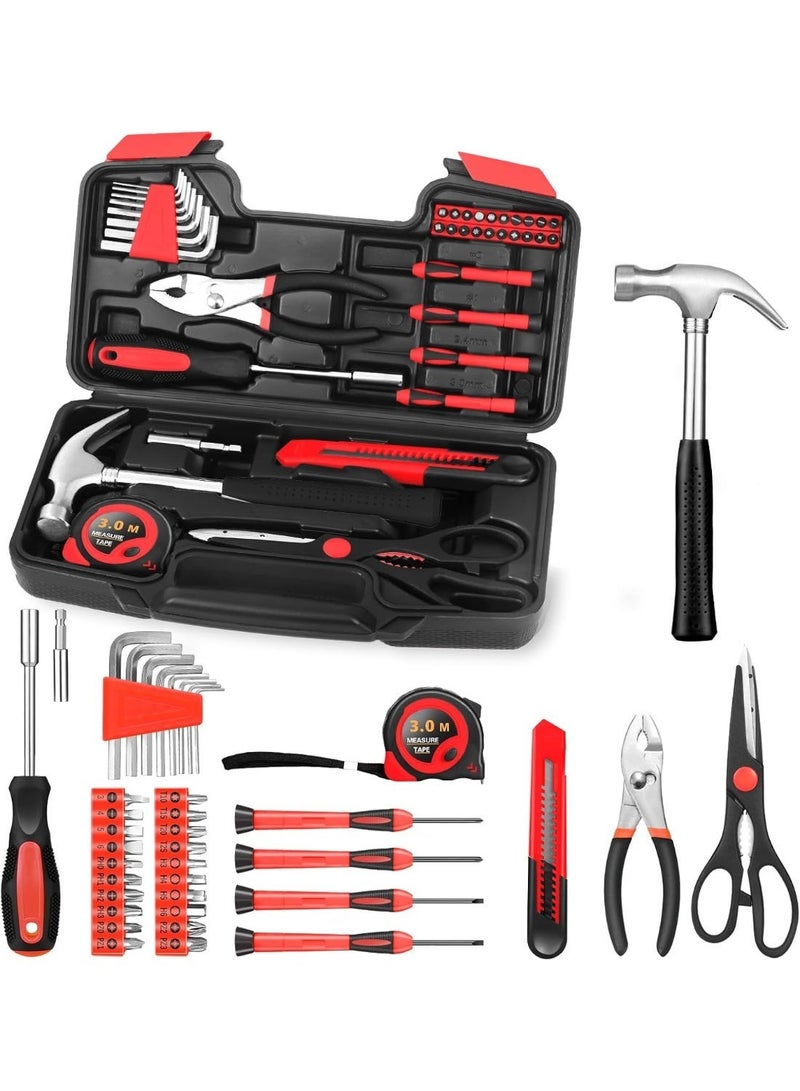 LBMT 39-Piece Household Tools Kit, Red Home Tool Set with Storage Case,Basic Home Tool Set with Storage Case, General Hand Tool Kit for home repairs, Garage Office College Dormitory Use,DIY projects - Image 1