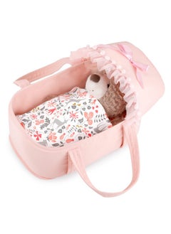 GAGAKU GAGAKU Baby Doll Bassinet, Doll Carrier Doll Carry Cot Set with Canopy and Pillow Blanket for 9 10 11 12 Inch Dolls Stuffed Animals - Pink  - Image 1