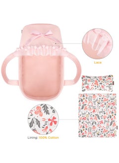 GAGAKU GAGAKU Baby Doll Bassinet, Doll Carrier Doll Carry Cot Set with Canopy and Pillow Blanket for 9 10 11 12 Inch Dolls Stuffed Animals - Pink  - Image 2