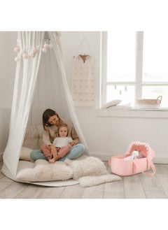 GAGAKU GAGAKU Baby Doll Bassinet, Doll Carrier Doll Carry Cot Set with Canopy and Pillow Blanket for 9 10 11 12 Inch Dolls Stuffed Animals - Pink  - Image 5