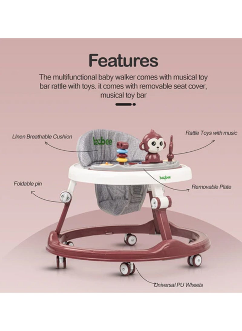 بيبي كارا مشاية أطفال قابلة للطي مع موسيقى دائرية، 4 مقاعد قابلة للتعديل - Image 5