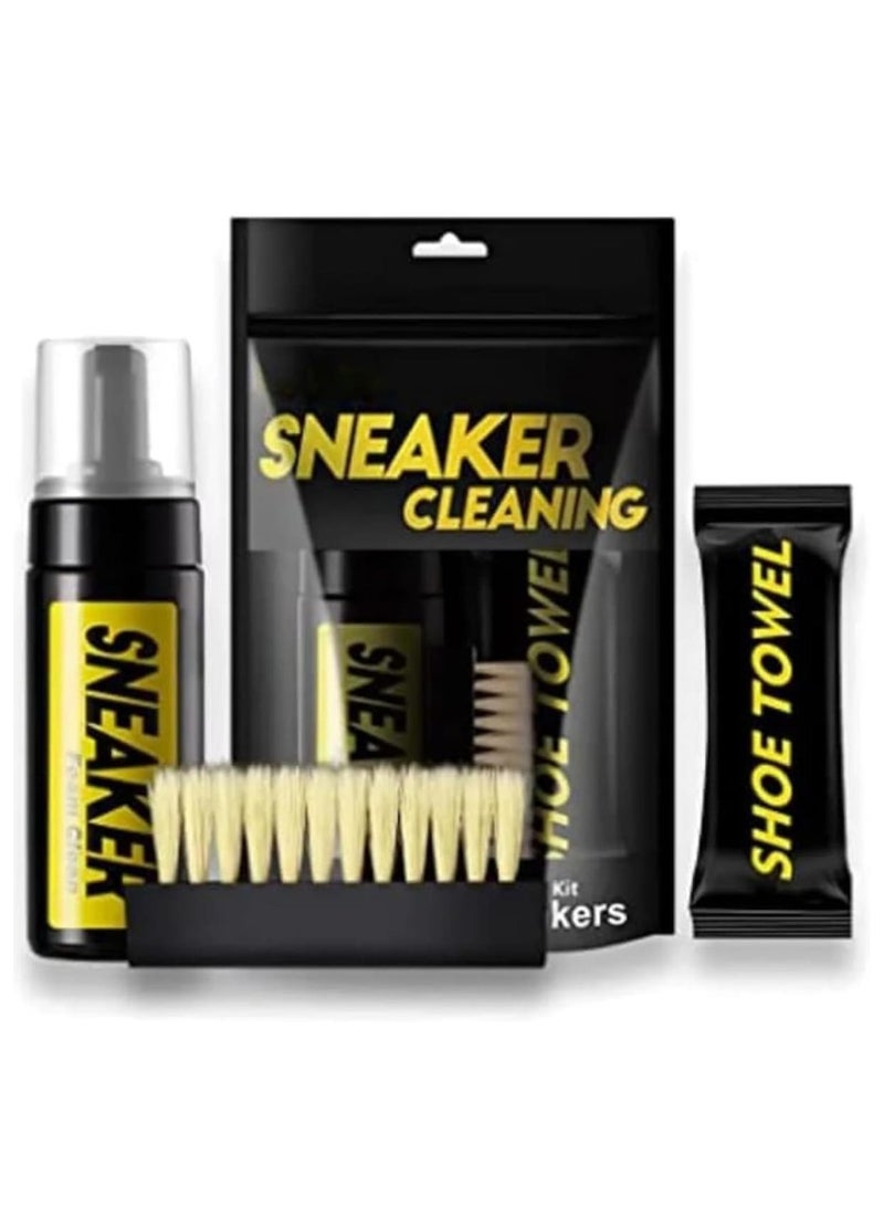 مجموعة تنظيف الأحذية 3 في 1، مجموعة تنظيف الأحذية للأحذية الرياضية، منظف أحذية رياضية رغوي خالٍ من الماء، 5.3 أونصة مع فرشاة أحذية وقماش أحذية يعمل على معظم الأحذية - Image 1