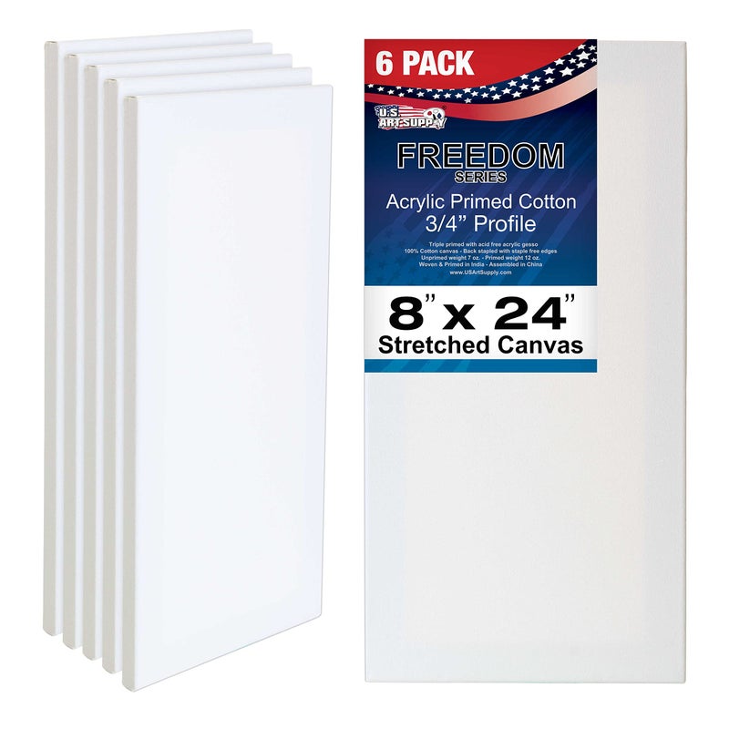 US Art Supply 8 x 24 inch Stretched Canvas for Painting 12oz Triple Primed 6Pack  Professional Artist Quality White Blank 34 Profile 100 Cotton HeavyWeight Gesso  Acrylic Pouring Oil