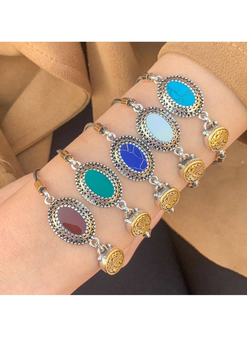 سوار "سعادة" بفص أزرق من الفضة عيار 925 للنساء