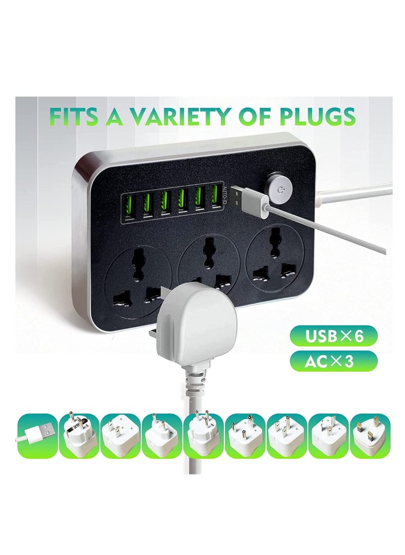 BGM Power Strips Extension Cord 3 Outlets, Power Socket with 6 USB Ports Universal Charging Socket with 2M Bold Extension Cord  - Image 3