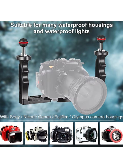 Adjustable Dual Handle Diving Stabilizer Tray Underwater Housing Mount Holder for GoPro Canon Sony DSLR Camera Smartphone
