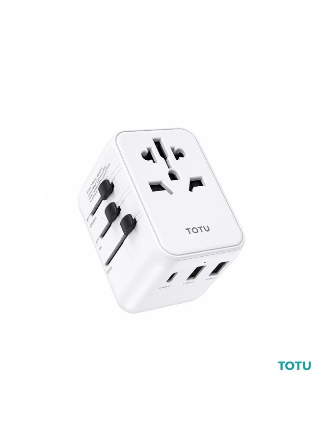 Totu 20W Universal Travel Adapter All-in-One Global Wall Charger with 20W PD USB-C & 2 USB-A Ports, International Power Plug for UK, US, EU, AU - White - Image 1