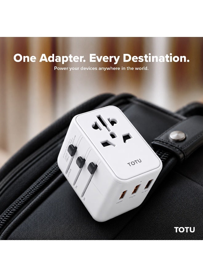 Totu 20W Universal Travel Adapter All-in-One Global Wall Charger with 20W PD USB-C & 2 USB-A Ports, International Power Plug for UK, US, EU, AU - White - Image 3