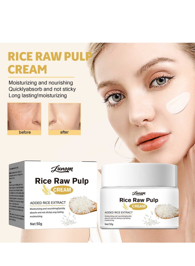 LUNOON Rice Raw Pulp Face Cream, Anti Aging Face Moisturizer Face Cream, Anti Wrinkle Face Cream, Skin Lightening Cream, Natural Rice Face Moisturiser, Moisturizer Anti-Wrinkle Shrink Pores 50g - Image 2