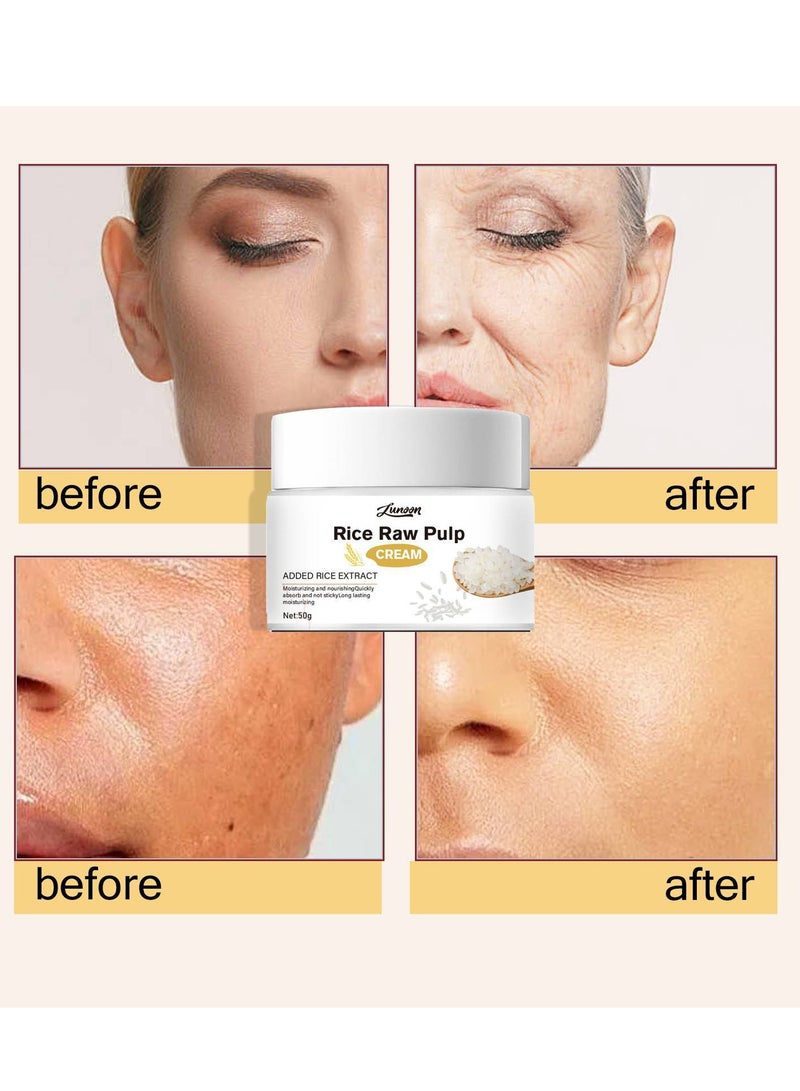 LUNOON Rice Raw Pulp Face Cream, Anti Aging Face Moisturizer Face Cream, Anti Wrinkle Face Cream, Skin Lightening Cream, Natural Rice Face Moisturiser, Moisturizer Anti-Wrinkle Shrink Pores 50g - Image 4