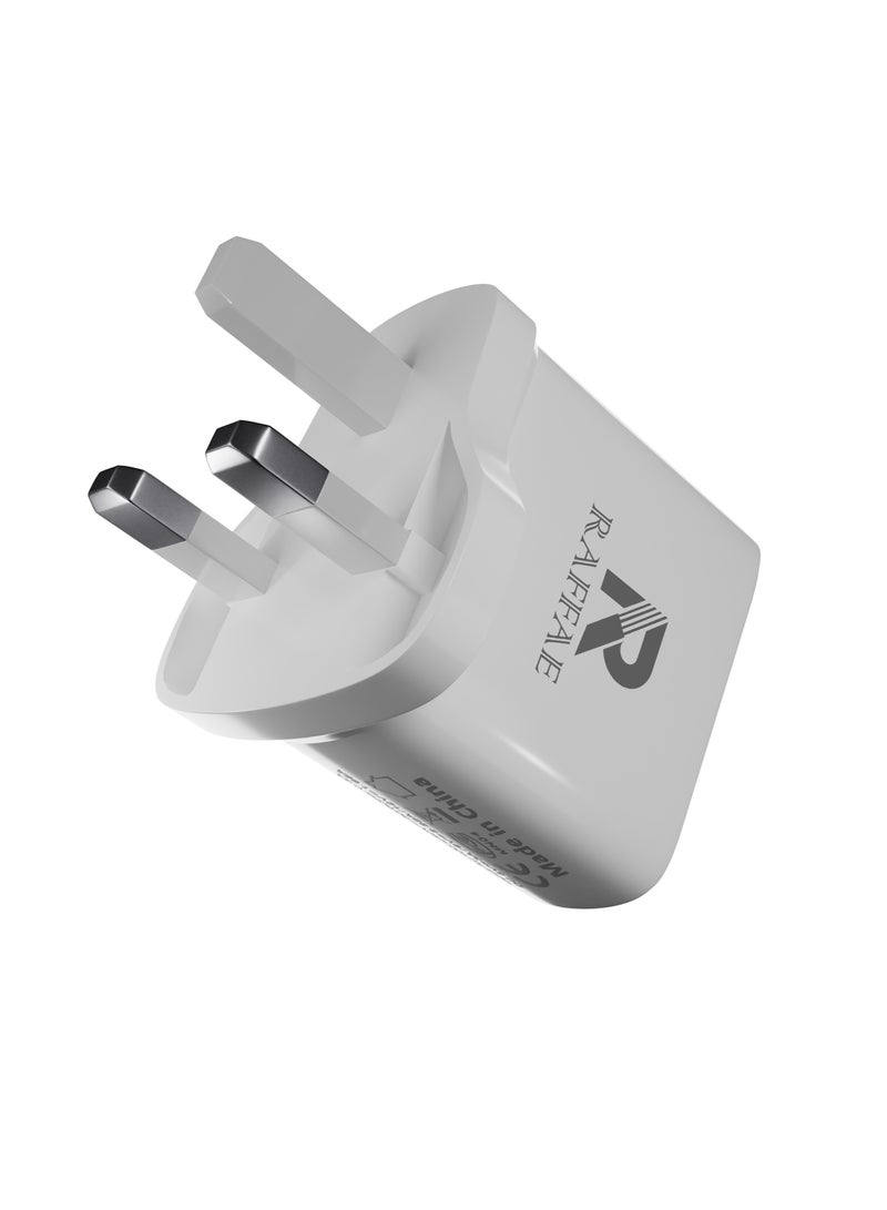 RAFFAE 25W USB Fast Charger with GaN Technology, 3pin UK Plug, Travel Adapter for iPhone, Samsung, Huawei, OnePlus- White - Image 3