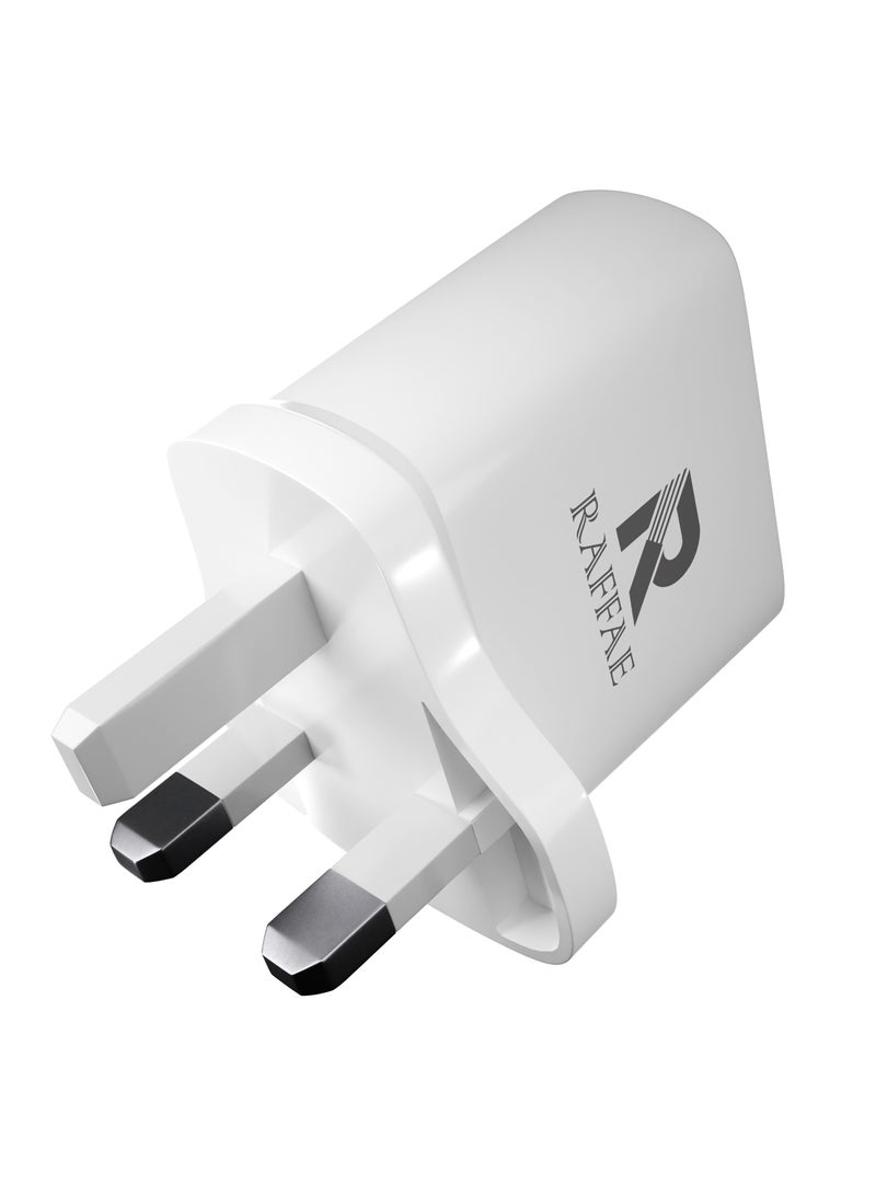 RAFFAE 25W USB Fast Charger with GaN Technology, 3pin UK Plug, Travel Adapter for iPhone, Samsung, Huawei, OnePlus- White - Image 2