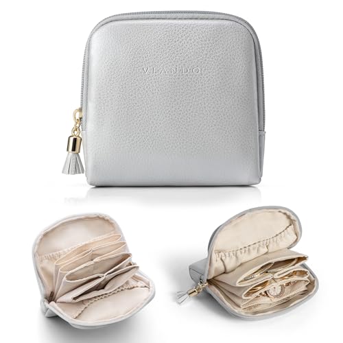 VLANDO Small Travel Jewelry CaseJewelry Pouch Bags with ZipperVelvet Jewelry Organizer Storage Bag for Bracelet Rings Earring Travel EssentialsGrey - Image 1