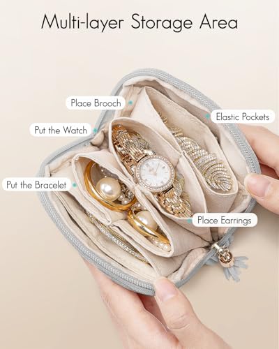 VLANDO Small Travel Jewelry CaseJewelry Pouch Bags with ZipperVelvet Jewelry Organizer Storage Bag for Bracelet Rings Earring Travel EssentialsGrey - Image 3