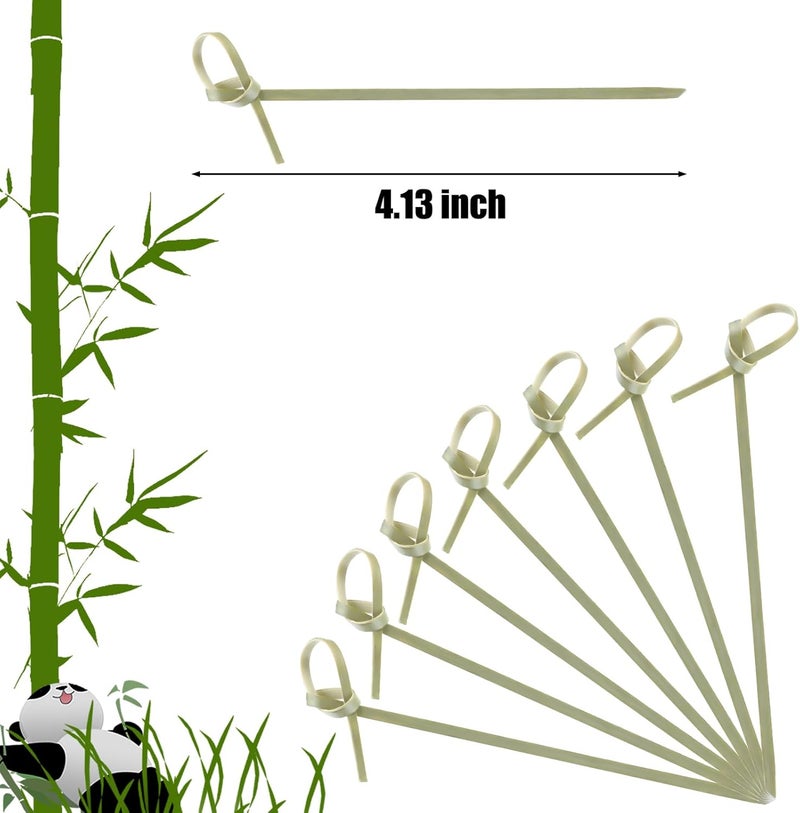 Nuogo 1000 Pcs Bamboo Cocktail Picks 4.13 Inch Bamboo Skewers Fruit Toothpicks for Appetizers Drink Garnish Sticks Handmade Food Pick with Looped Knot for Party Bar Snacks Sandwiches Drinks - Image 2