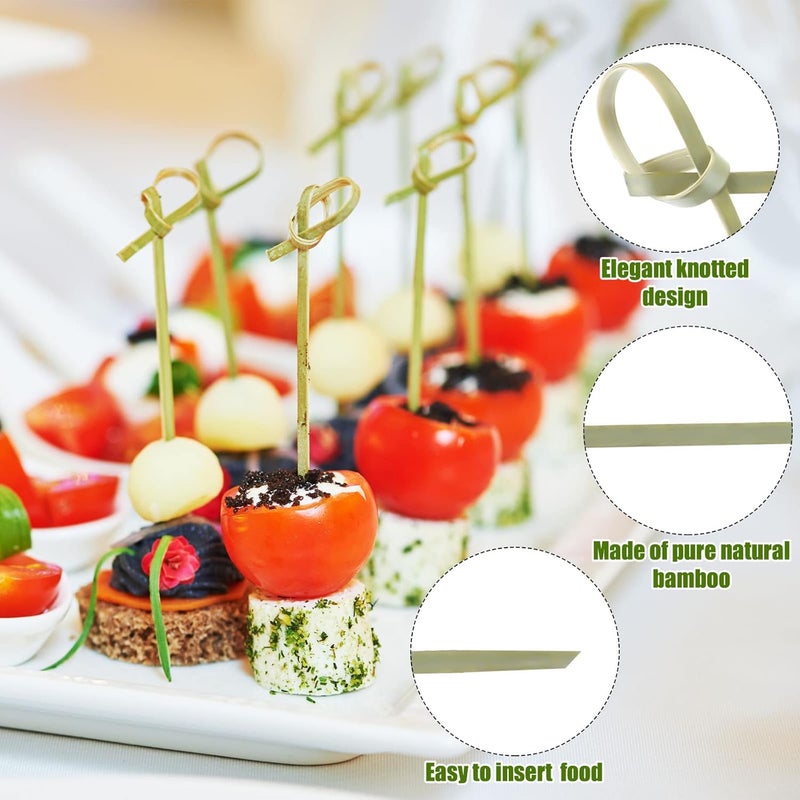 Nuogo 1000 Pcs Bamboo Cocktail Picks 4.13 Inch Bamboo Skewers Fruit Toothpicks for Appetizers Drink Garnish Sticks Handmade Food Pick with Looped Knot for Party Bar Snacks Sandwiches Drinks - Image 3