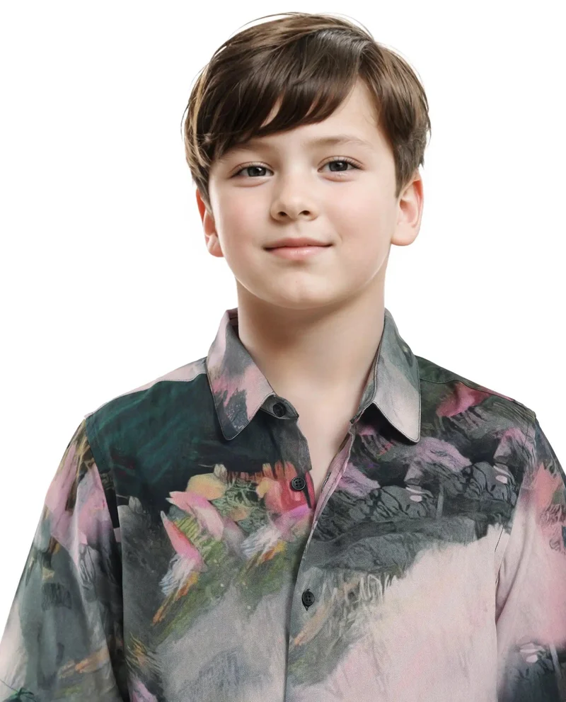 Rare Ones Rare Ones Kids Paint Green Viscose Half Sleeve Button Printed Regular Fit Shirt