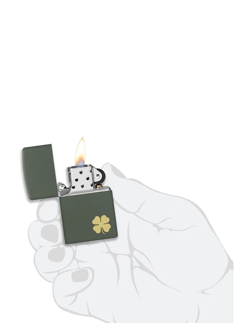 Zippo ولاعة مقاومة للرياح بلون أخضر غير لامع على شكل زهرة البرسيم ذات أربع أوراق - Image 5