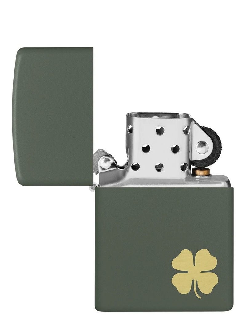 Zippo ولاعة مقاومة للرياح بلون أخضر غير لامع على شكل زهرة البرسيم ذات أربع أوراق - Image 4